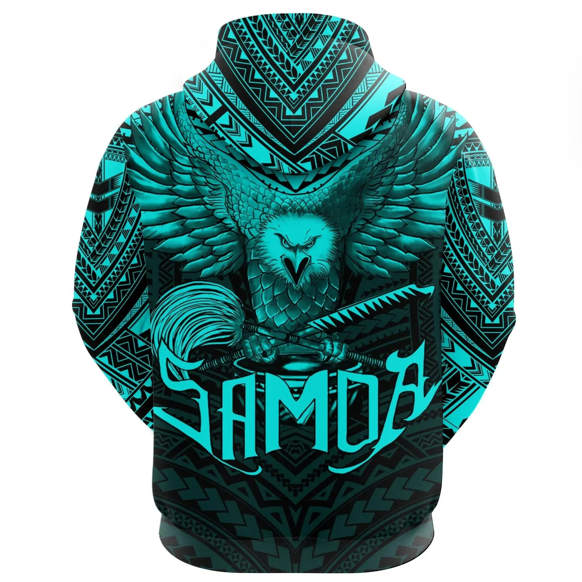 Alohawaii Clothing - Hoodie American Samoa Eagle Tattoo Style Cyan A7
