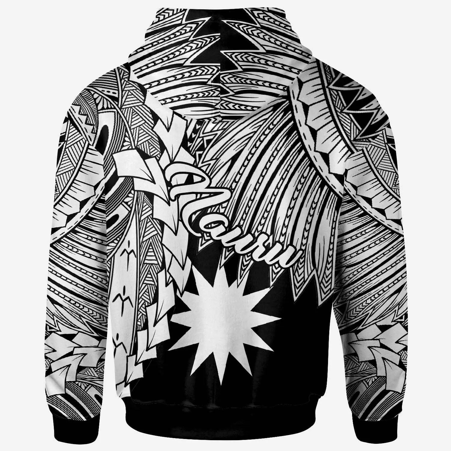Nauru Polynesian Custom Personalised Hoodie - Tribal Wave Tattoo White