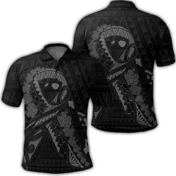 Hawaiian Map Heart Ribbon Cancer Hibiscus Gray Polynesian Polo Shirt