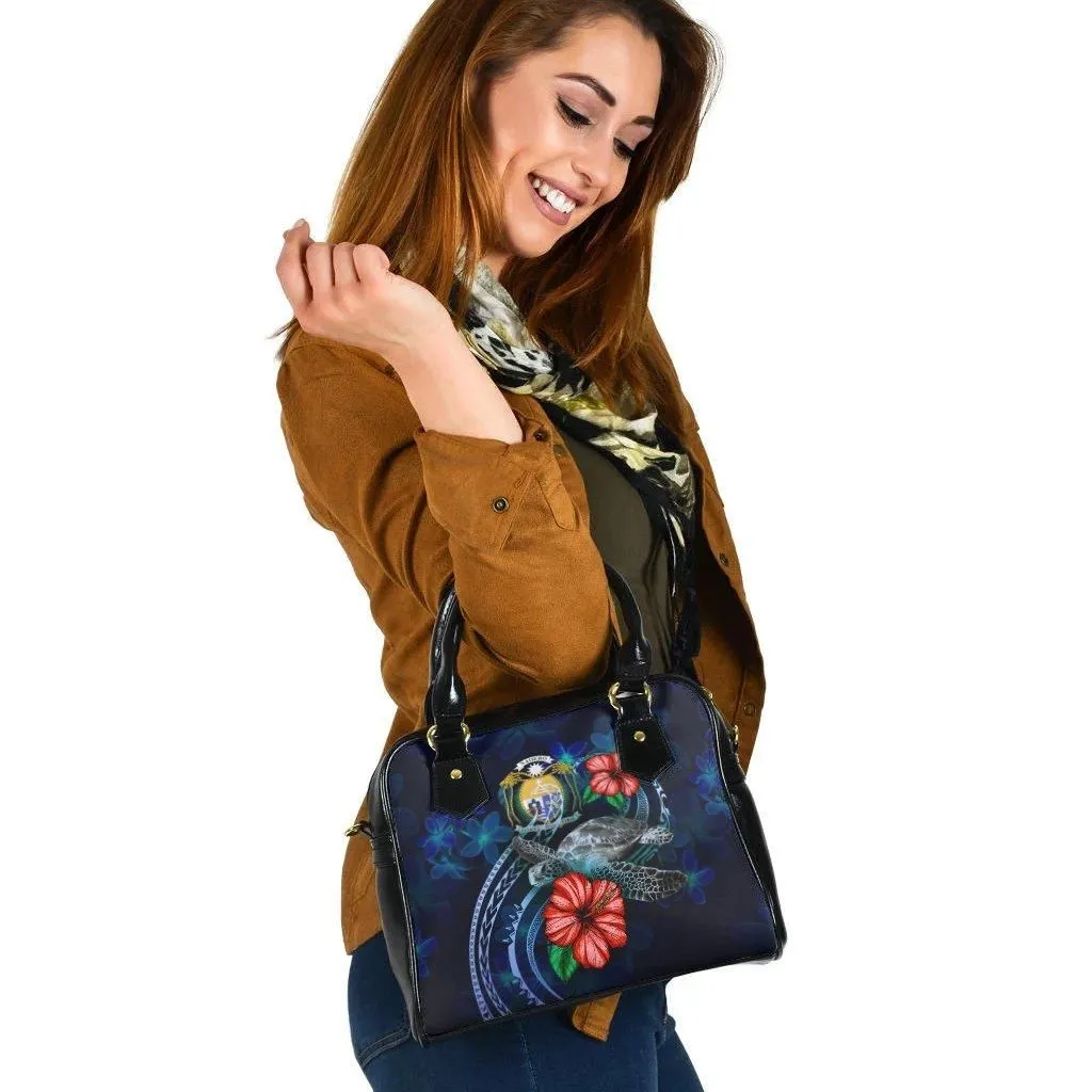 Nauru Polynesian Shoulder Hand Bag - Blue Turtle Hibiscus