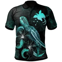 Papua New Guinea Polynesian Polo Shirt - Turtle With Blooming Hibiscus Turquoise