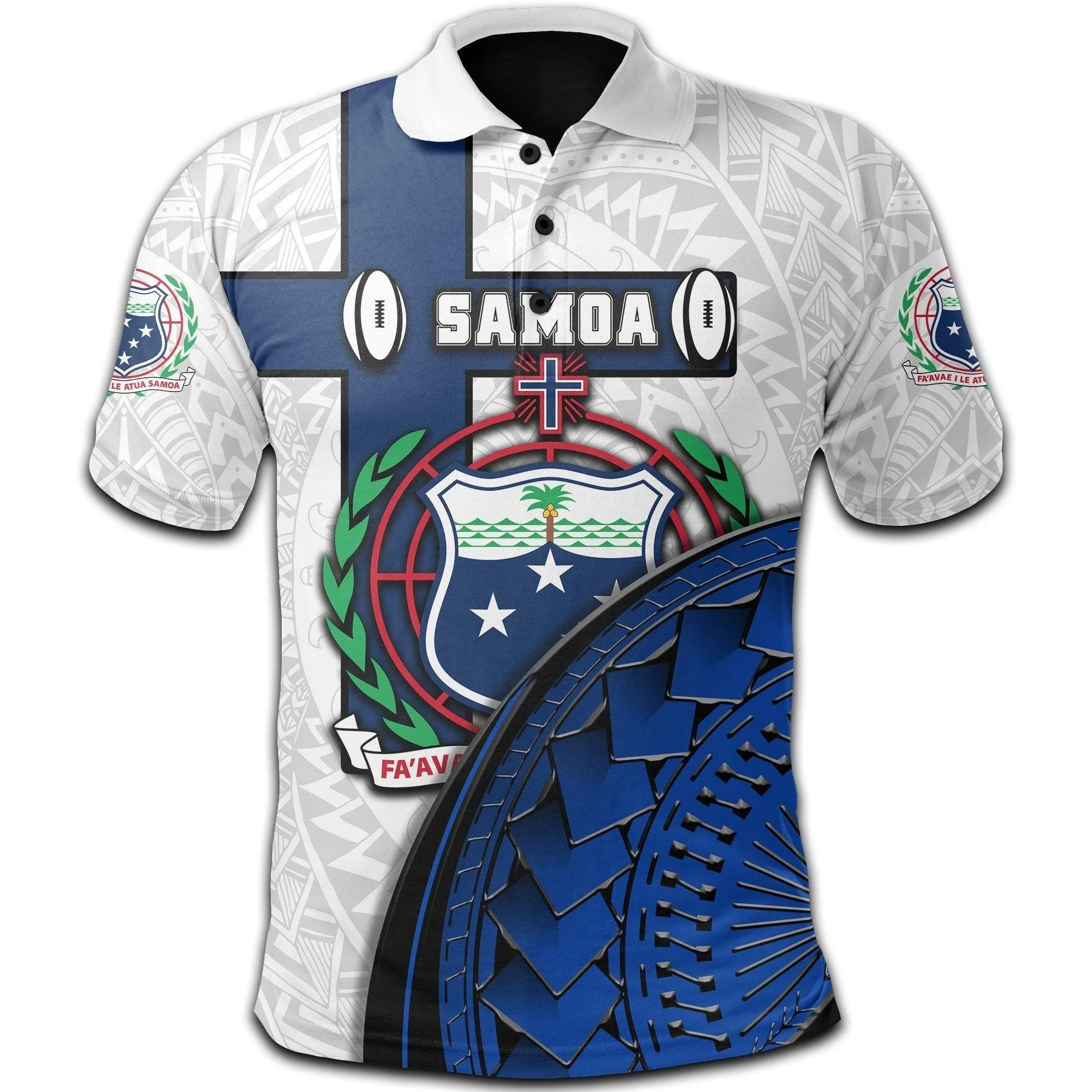(Custom Personalised) American Samoa Rugby Polo Shirt Armor Style - White