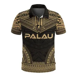 Palau Polo Shirt - Palau Seal Polynesian Chief Tattoo Gold Version