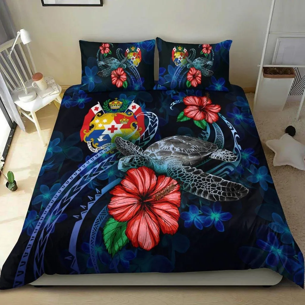 Tonga Polynesian Bedding Set - Blue Turtle Hibiscus