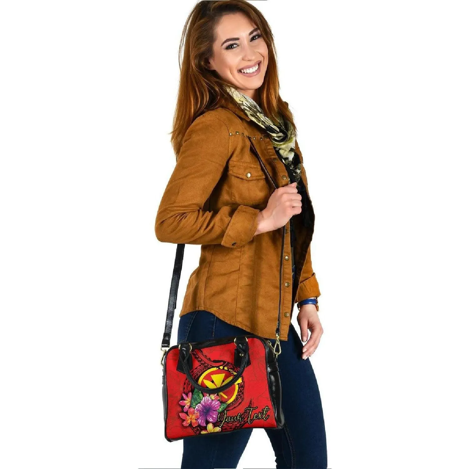 Hawaii Polynesian Custom Personalised Shoulder Handbag - Floral With Seal Red