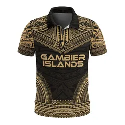 Gambier Islands Polo Shirt - Gambier Islands Flag Polynesian Chief Tattoo Gold Version