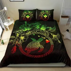 Alohawaii Bedding Set - Cover and Pillow Cases Polynesian Hawaii - Reggae Turtle Hibiscus Flower Frame Vintage - BN12