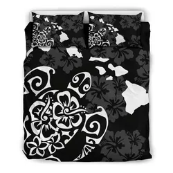 Hawaiian Map Turtle Hibiscus Polynesian White Bedding Set - AH J4