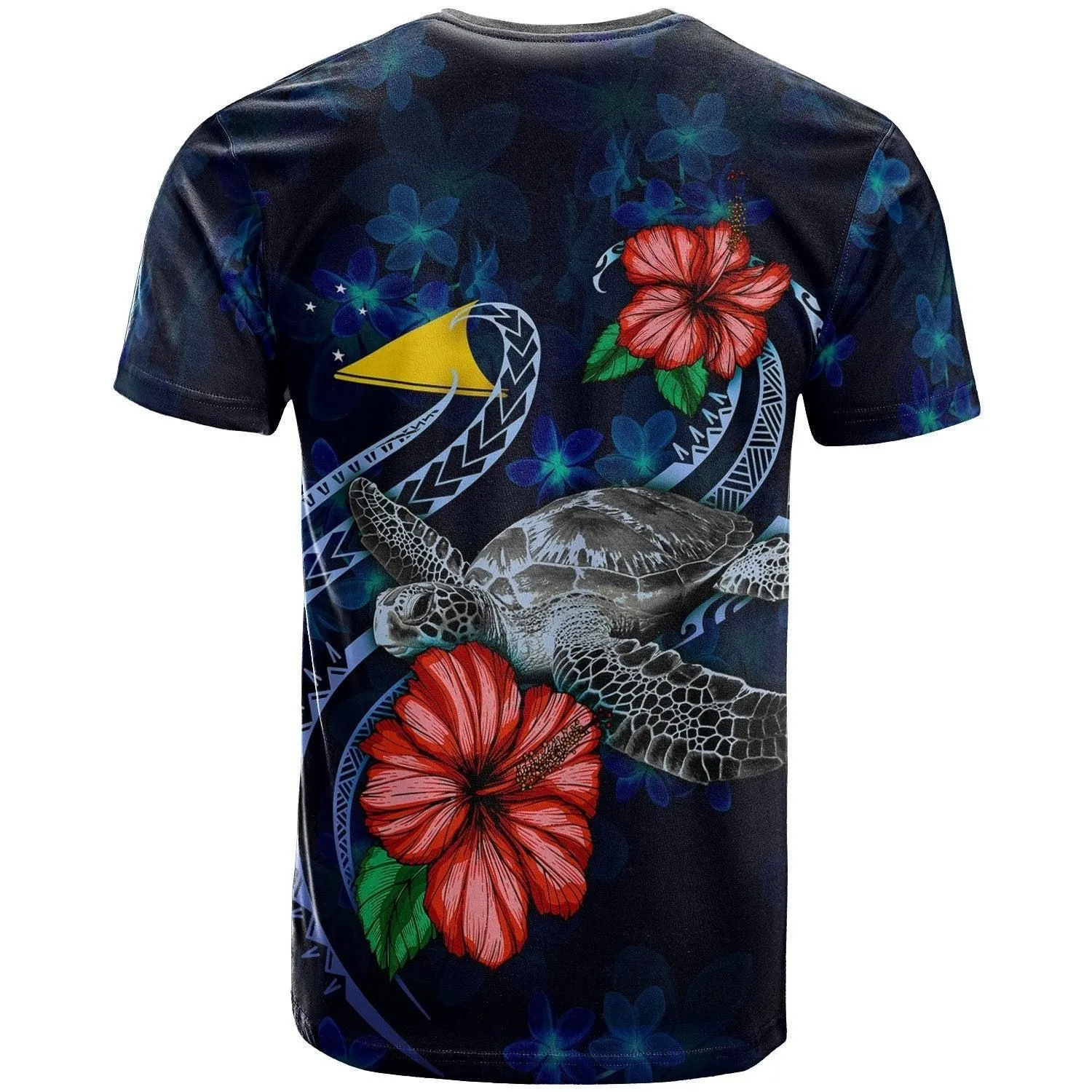 Tokelau Polynesian T shirt - Blue Turtle Hibiscus