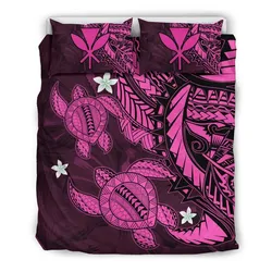 Hawaiian Bedding Set - Hawaii Polynesian Turtle Hibiscus Bedding Set - Pink - AH - J4