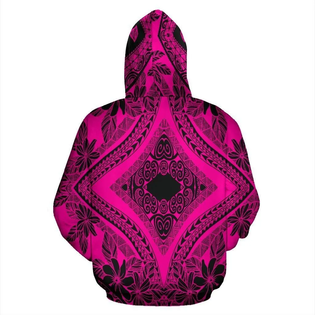 Hawaii Hoodie - Polynesian Plumeria Mix Pink Black Pullover
