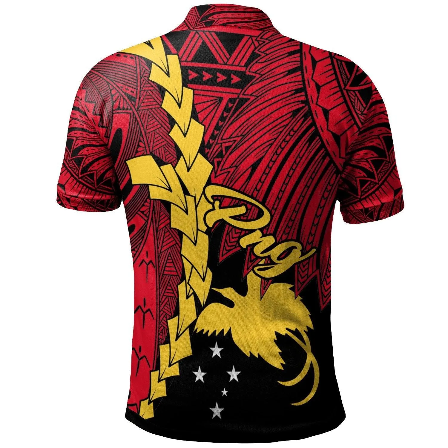 Papua New Guinea Polynesian Polo Shirt - Tribal Wave Tattoo Flag Color