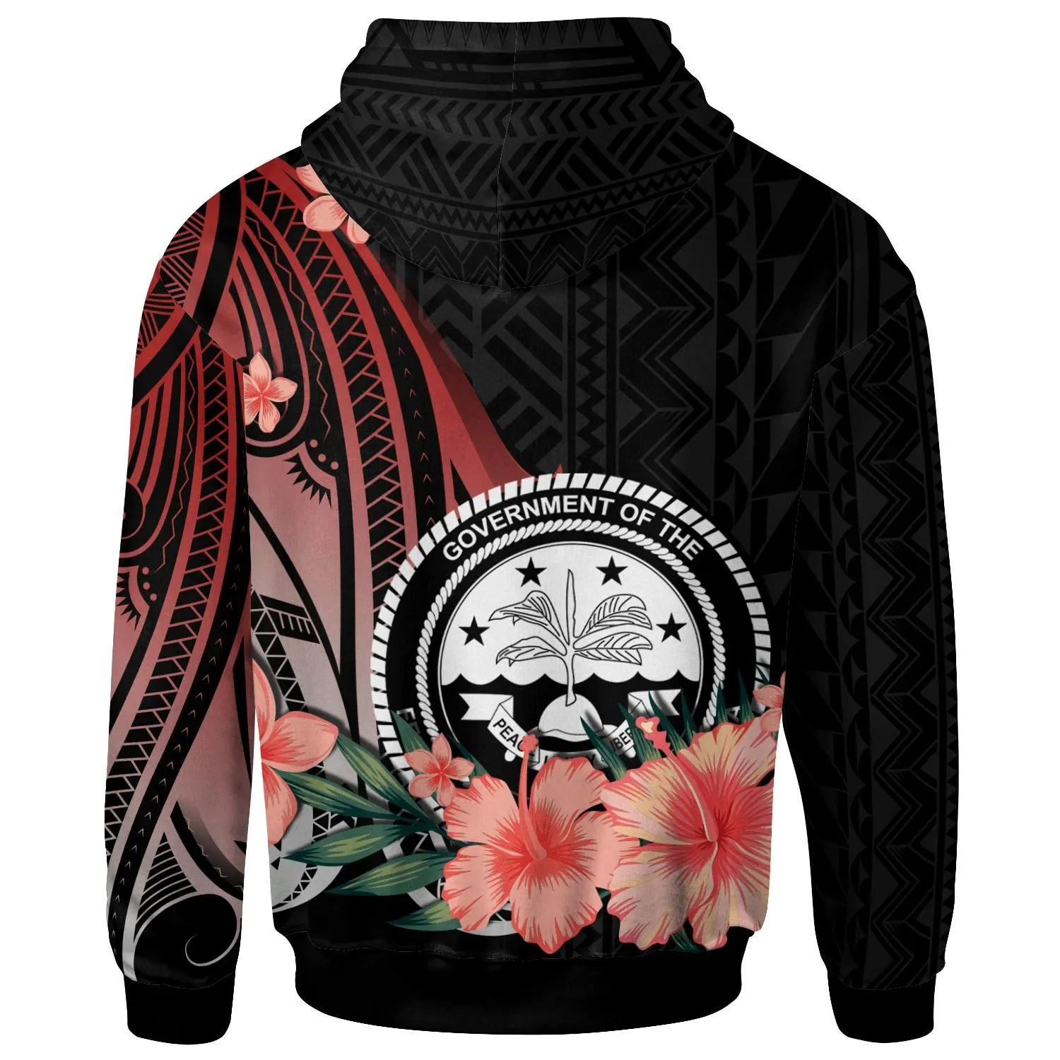 Federated States of Micronesia Hoodie - Red Polynesian Hibiscus Pattern Style