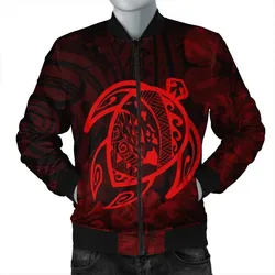 FamilyGater Jacket - Hawaiian Map Turtle Kanaka Hibiscus Polynesian Bomber Jacket - Red - AH - J4R