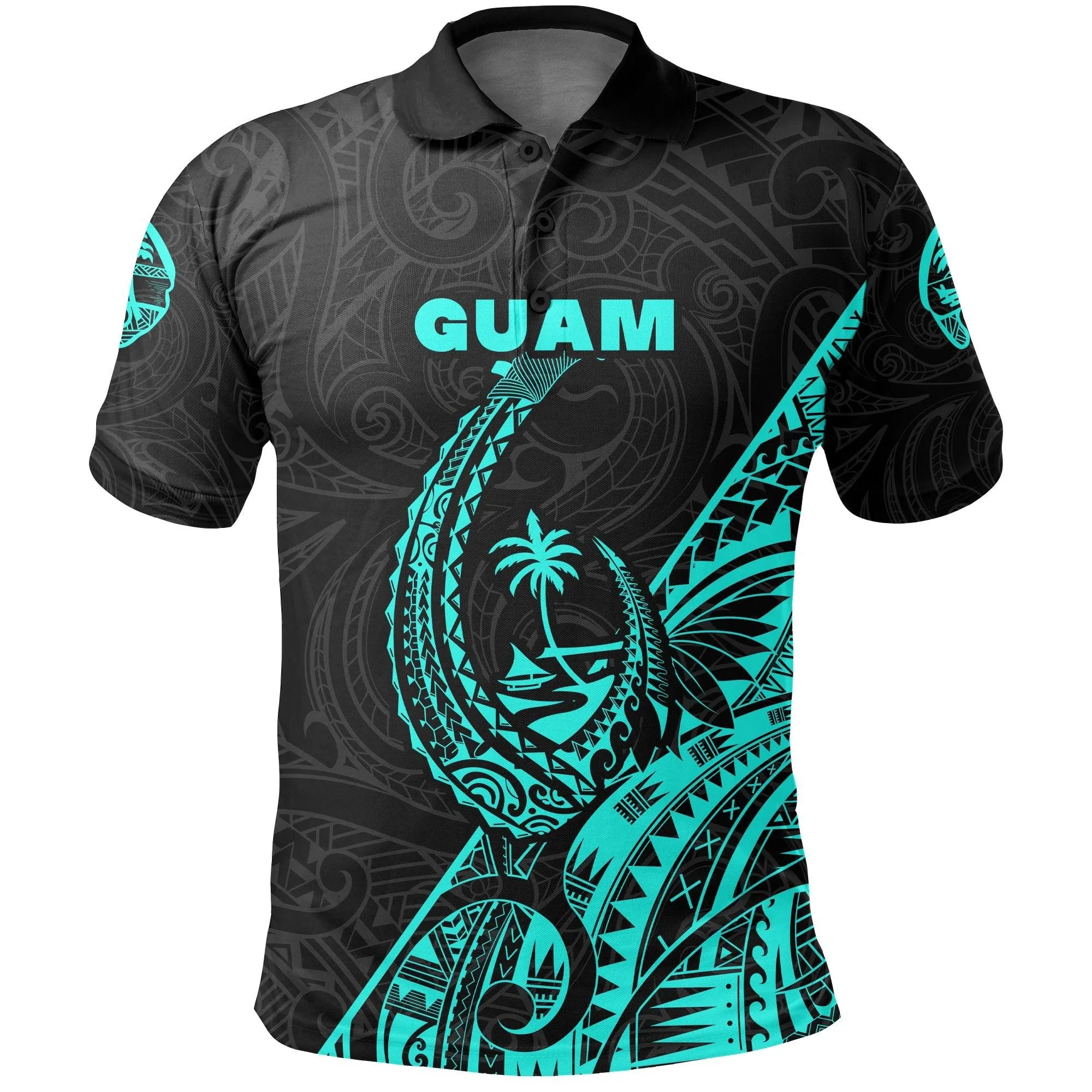 (Custom Personalised) Guam Rugby Polo Shirt Polynesian Patterns Style - Turquoise LT16