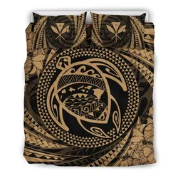 FamilyGater Bedding Set - Cover and Pillow Cases Hawaiian Kanaka Honu Hibiscus Tornado Gold Polynesian - AH - JD