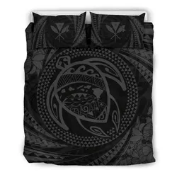 FamilyGater Bedding Set - Cover and Pillow Cases Hawaiian Kanaka Honu Hibiscus Tornado Gray Polynesian - AH - JD
