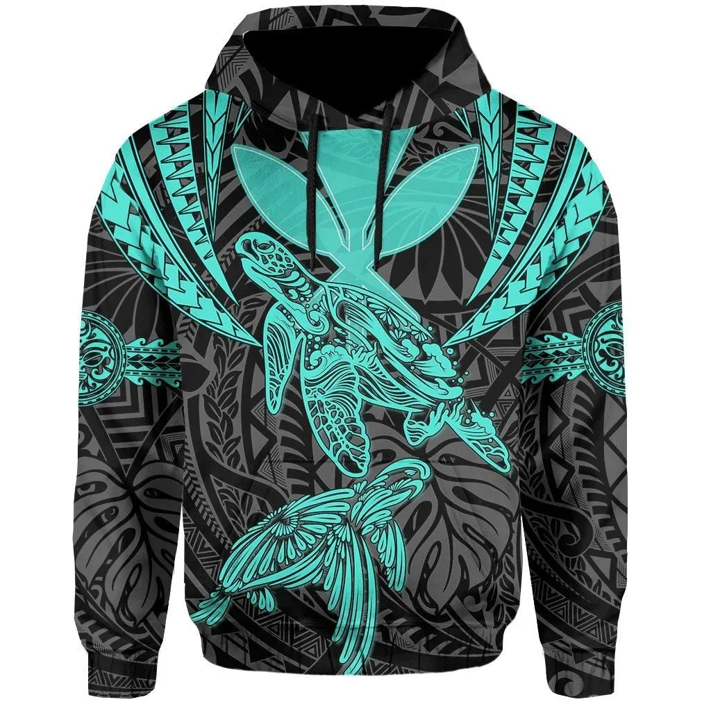 Hawaii Turtle Kanaka Tropical Polynesian Hoodie - Turquoise - Royi Style - AH