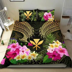 Polynesian Bedding Set - Hawaii Duvet Cover Gold Kanaka Maoli Hibiscus Plumeria Coconut
