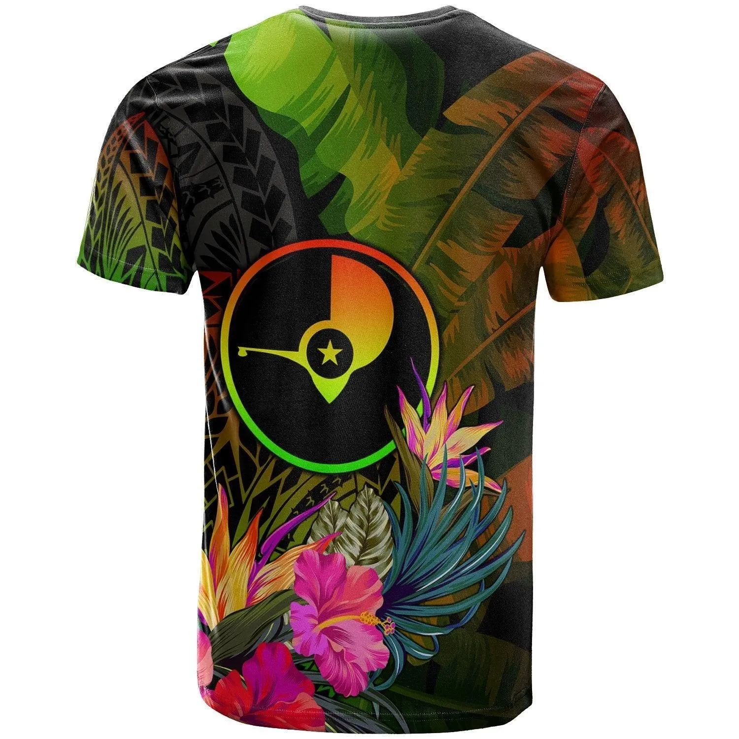 Yap Polynesian T shirts - Hibiscus and Banana Leaves