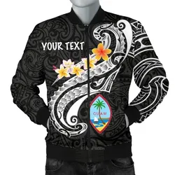 Guam Personalised Men's Bomber Jacket - Guam Seal Polynesian Patterns Plumeria (Black) - BN25