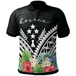 Kosrae Polo Shirt - Kosrae Coat of Arms and Polynesian Tropical Flowers White