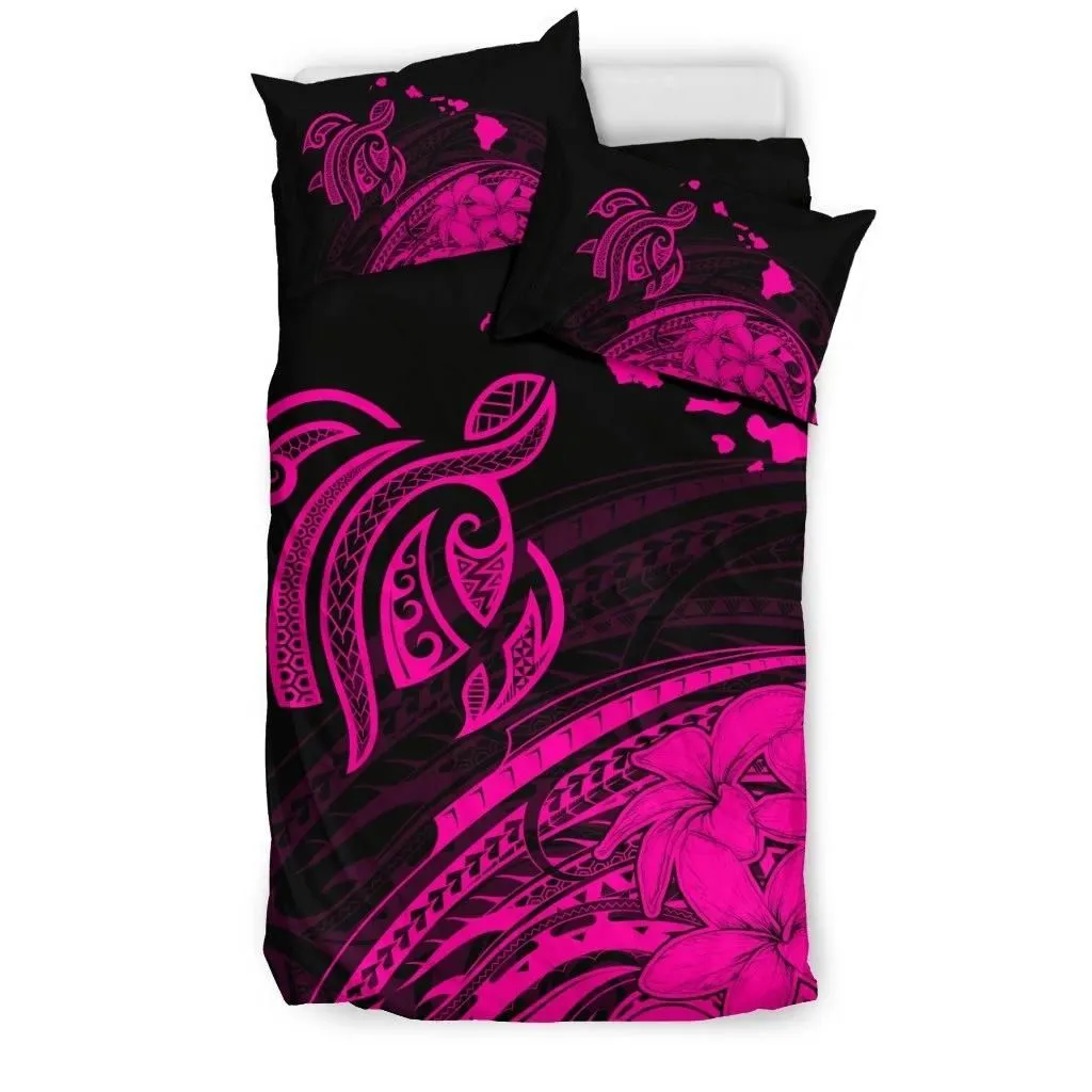 FamilyGater Bedding Set - Cover and Pillow Cases Hawaiian Map Turtle  Hibiscus Plumeria Polynesian Pink - AH - J1