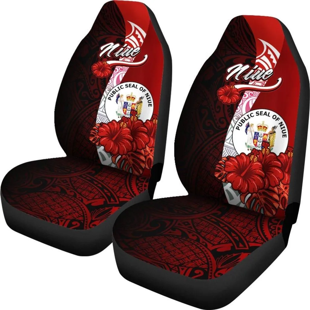 Niue Polynesian Car Seat Covers - Coat Of Arm With Hibiscus