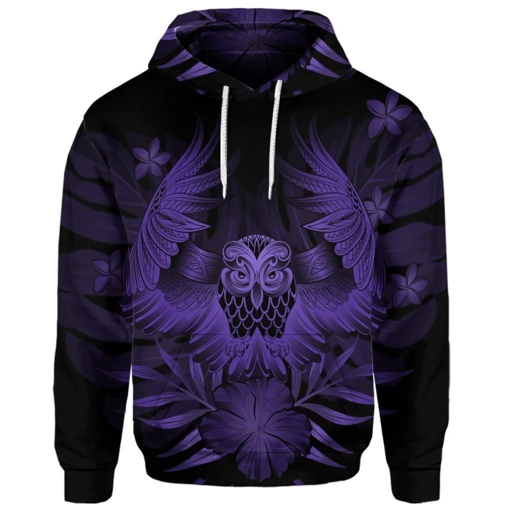 (Personalised) Hawaiian Owl Hibiscus Plumeria Polynesian Hoodie - Purple - AH