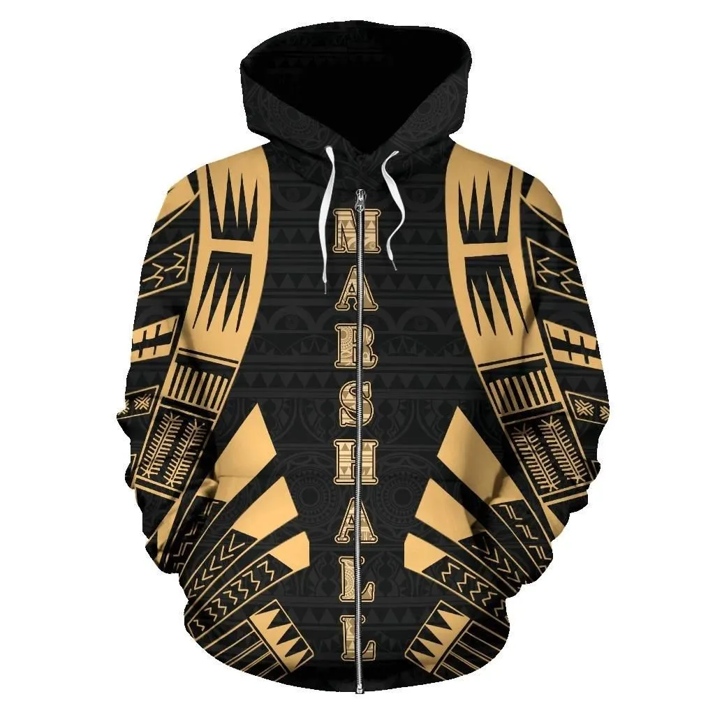 Marshall Islands All Over Zip-Up Hoodie - Gold Tattoo Style - Bn01