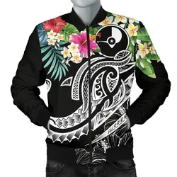 Yap Polynesian Mens Bomber Jacket - Summer Plumeria Black