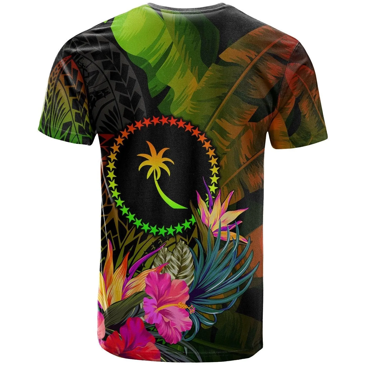 Chuuk Polynesian T-Shirt -Hibiscus and Banana Leaves