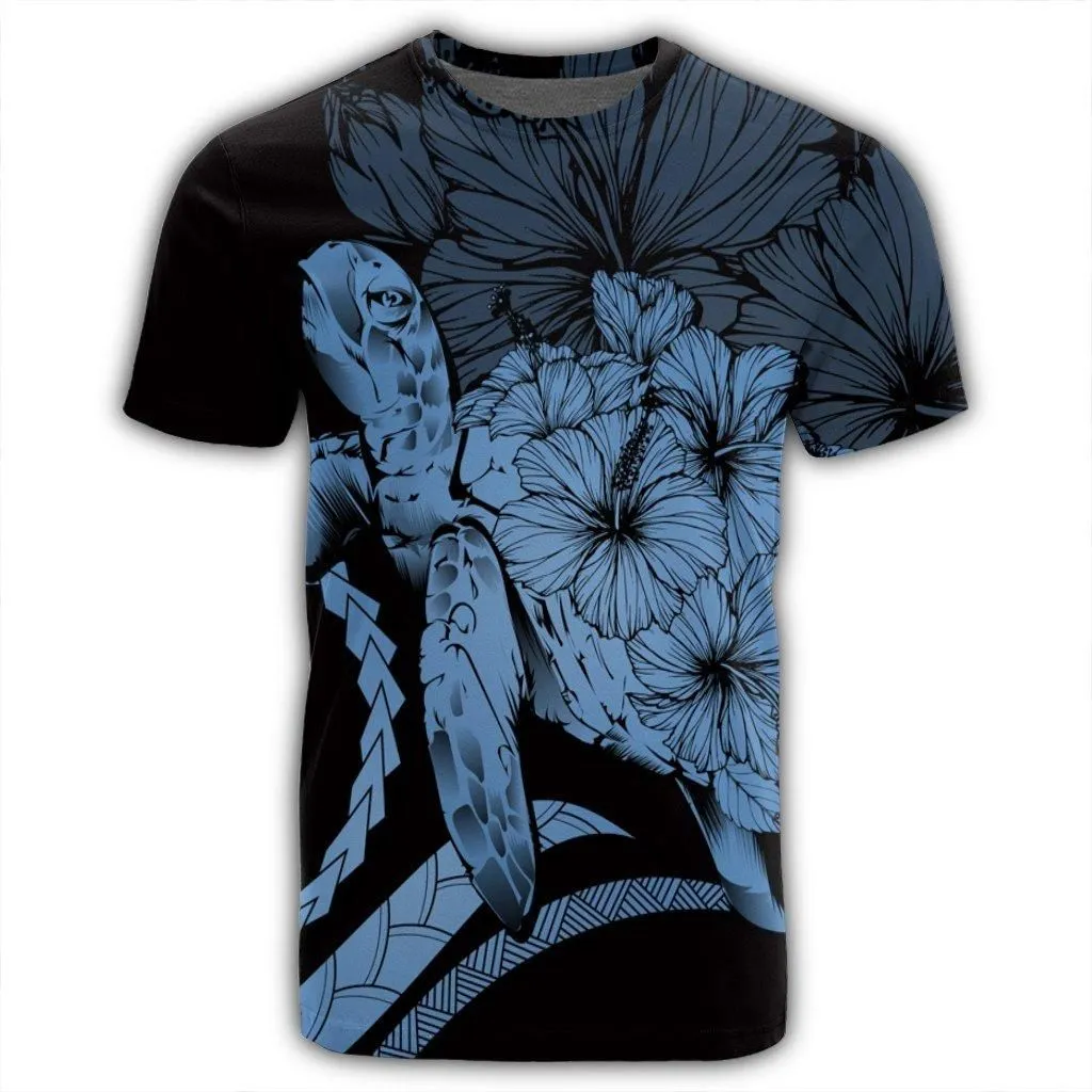 Hawaiian - Hawaii Turtle Hibiscus Polynesian Vintage T-Shirt - Pastel Blue - AH
