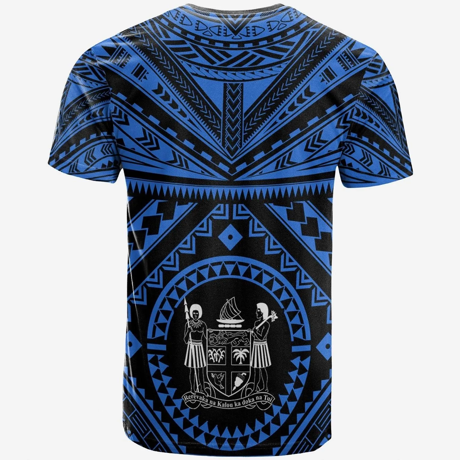Fiji Personalised T-Shirt - Fiji Seal With Polynesian Tattoo Style ( Blue)