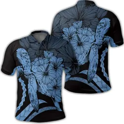 Alohawaii Shirt - Hawaii Turtle Hibiscus Polynesian Vintage Polo Shirt - Pastel Blue - AH - J4R