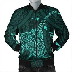 Hawaiian Map Kanaka Manta Ray Polynesian Bomber Jacket Turquoise - AH