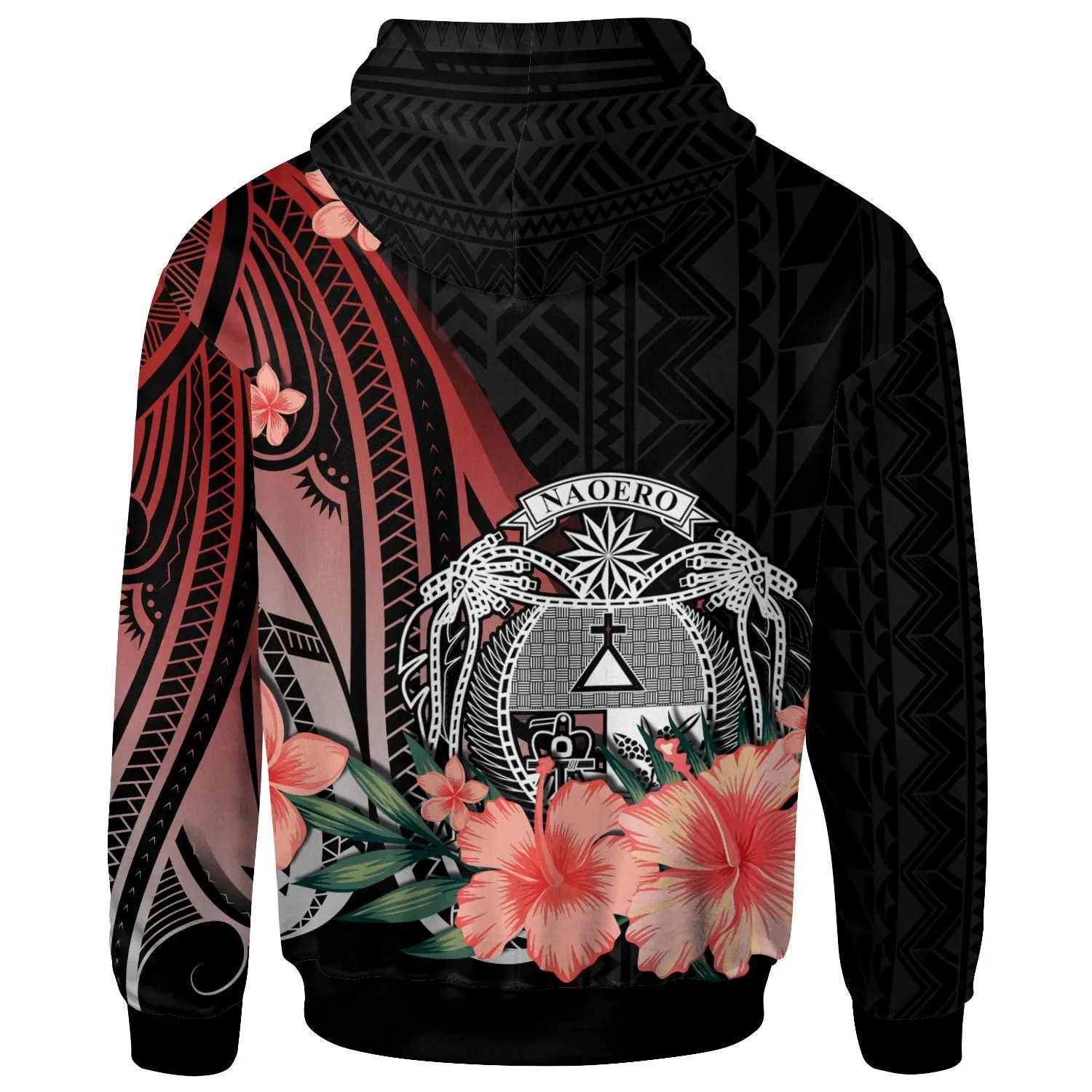 Nauru Personalised Custom Zip Hoodie - Red Polynesian Hibiscus Pattern Style