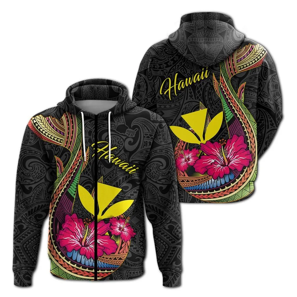Hawaii Polynesian Fish Hook Hibiscus Hoodie - LT12