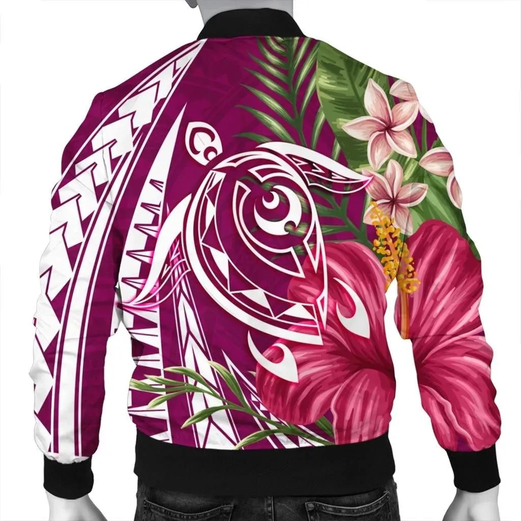 FamilyGater Jacket - Hawaii Polynesian Turtle Tropical Hibiscus Plumeria Bomber Jacket - Pink - AH - J4R