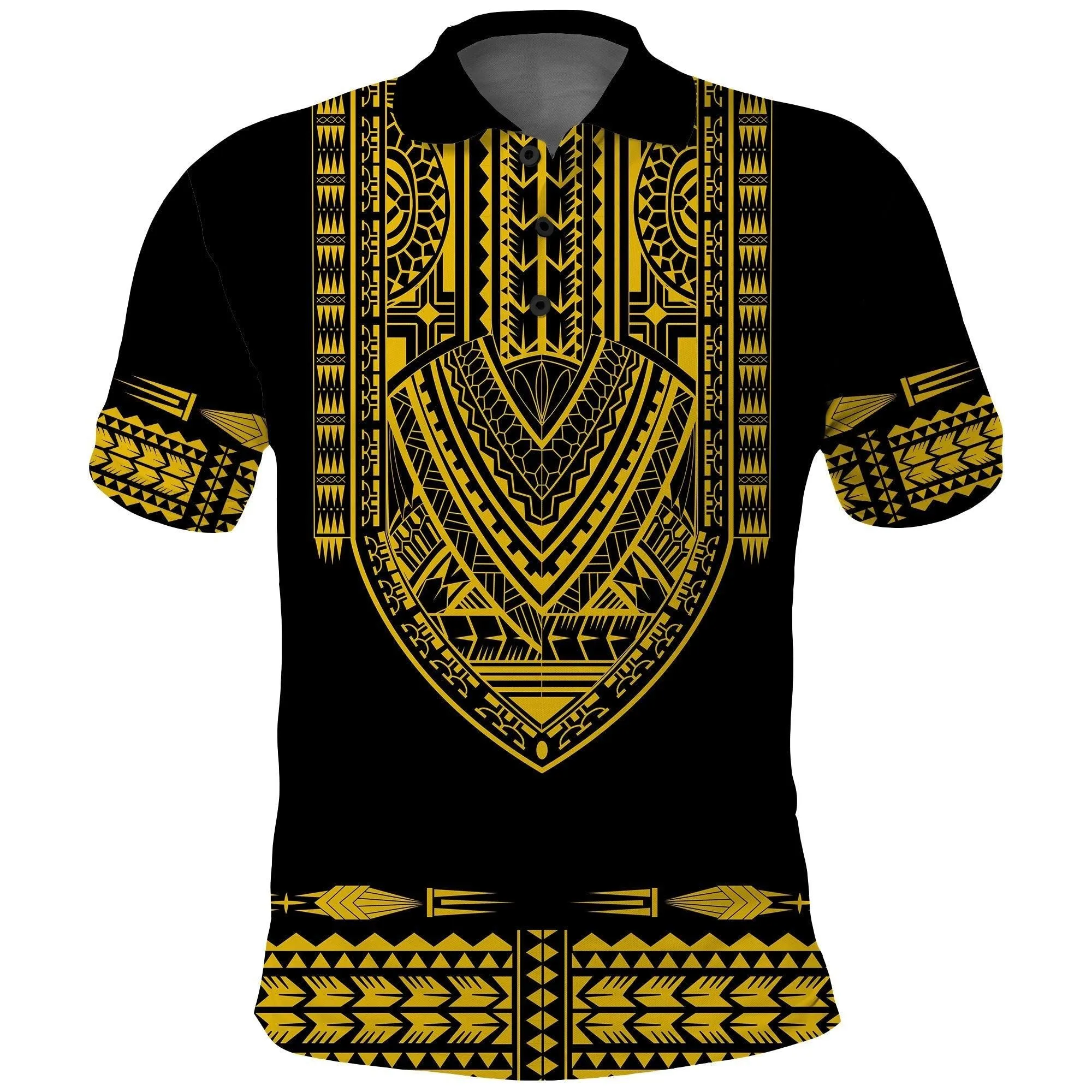 Custom Personalised Polynesian Polo Shirt Dashiki With Polynesian Tattoo Royal Golden Version LT14