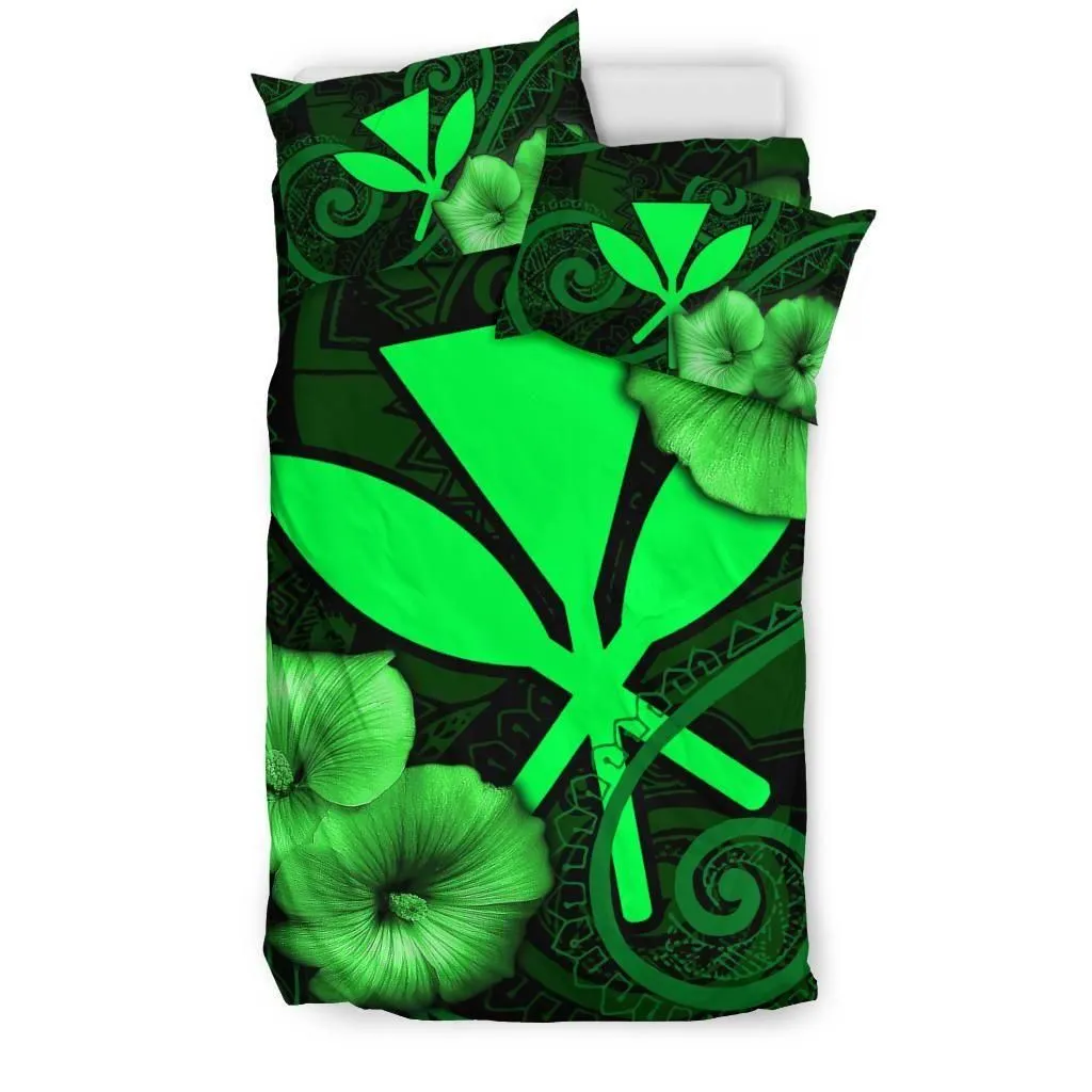 Alohawaii Bedding Set - Cover and Pillow Cases Polynesian Hawaii - Hibiscus Green - BN39