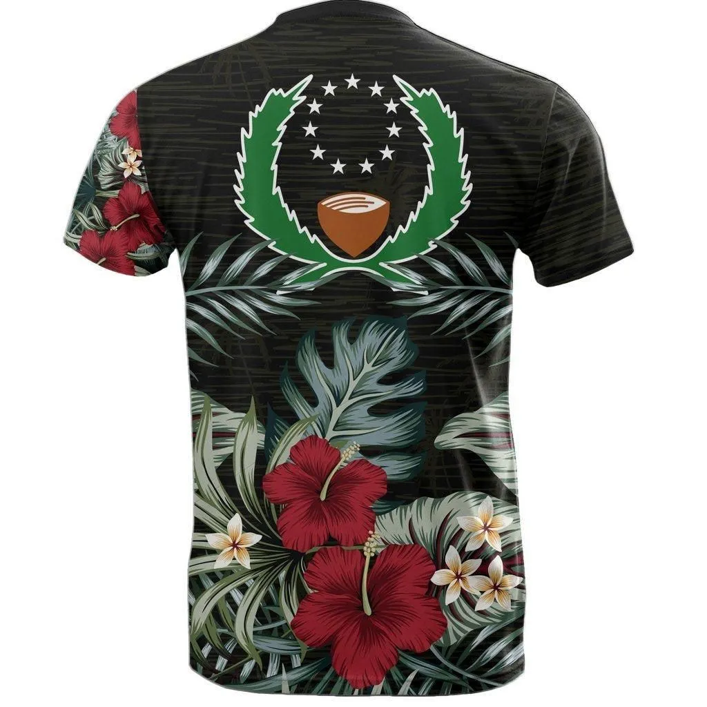 Pohnpei T shirt - Pohnpei Flag Hibiscus Palm Leaves
