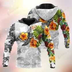 Turtle Polynesian Pattern Yellow Hibiscus Flowers 3D Hoodie
