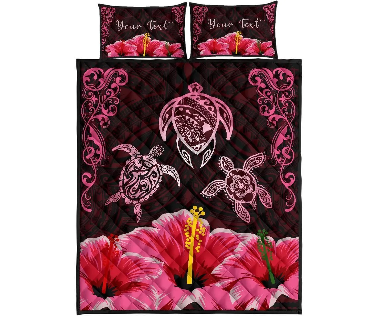Hawaii Map Turtle Hibiscus Polynesian Luxury Fp Bedding Set Bevr Itp