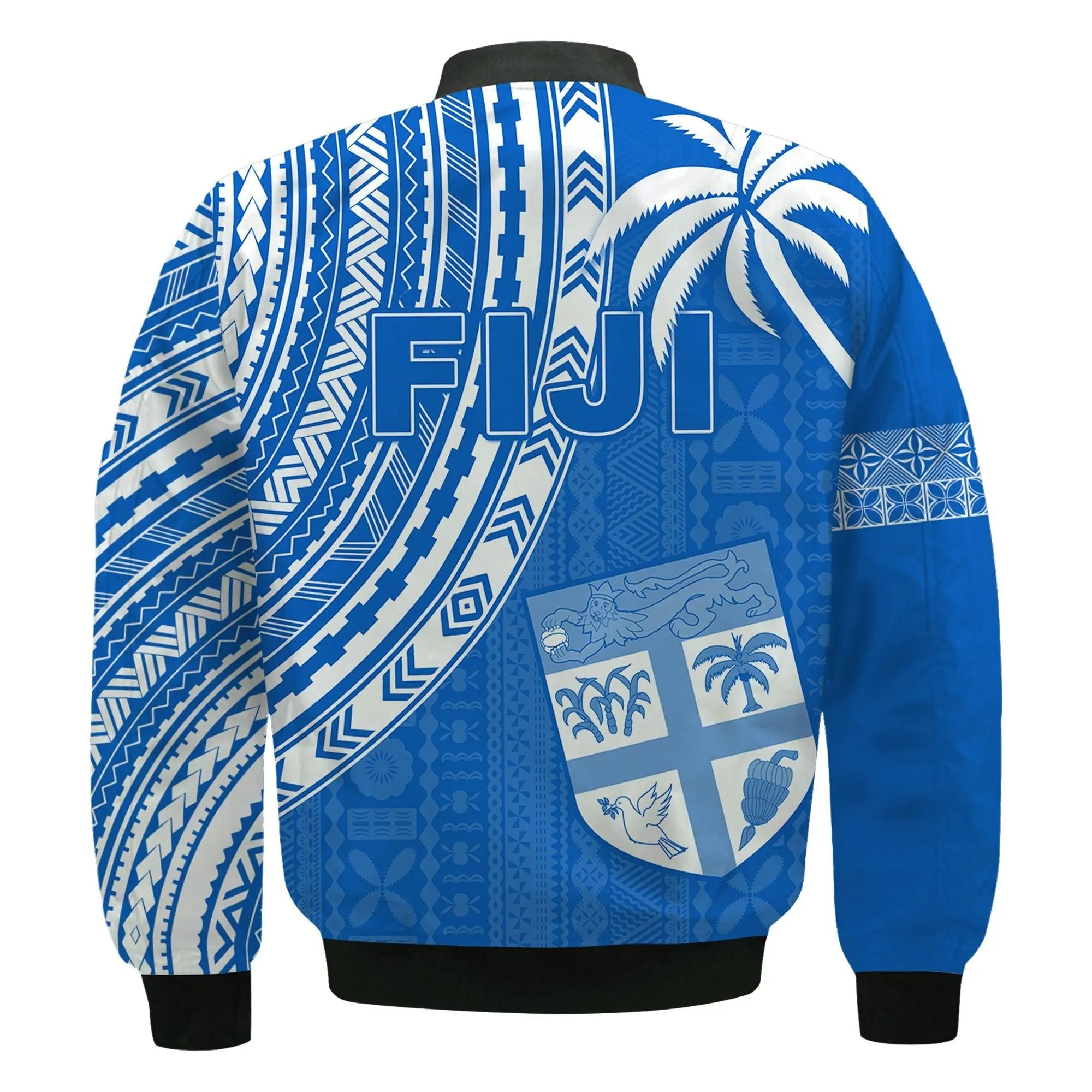 Fiji Rugby Sevens Bomber Jacket Fijian 7s Tapa Polynesian Blue Ver.01 LT13