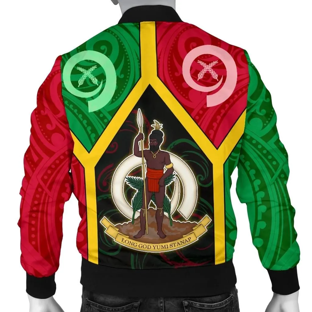 Vanuatu Polynesian Men's Bomber Jacket - Vanuatu Flag and Coat Of Arms - BN18