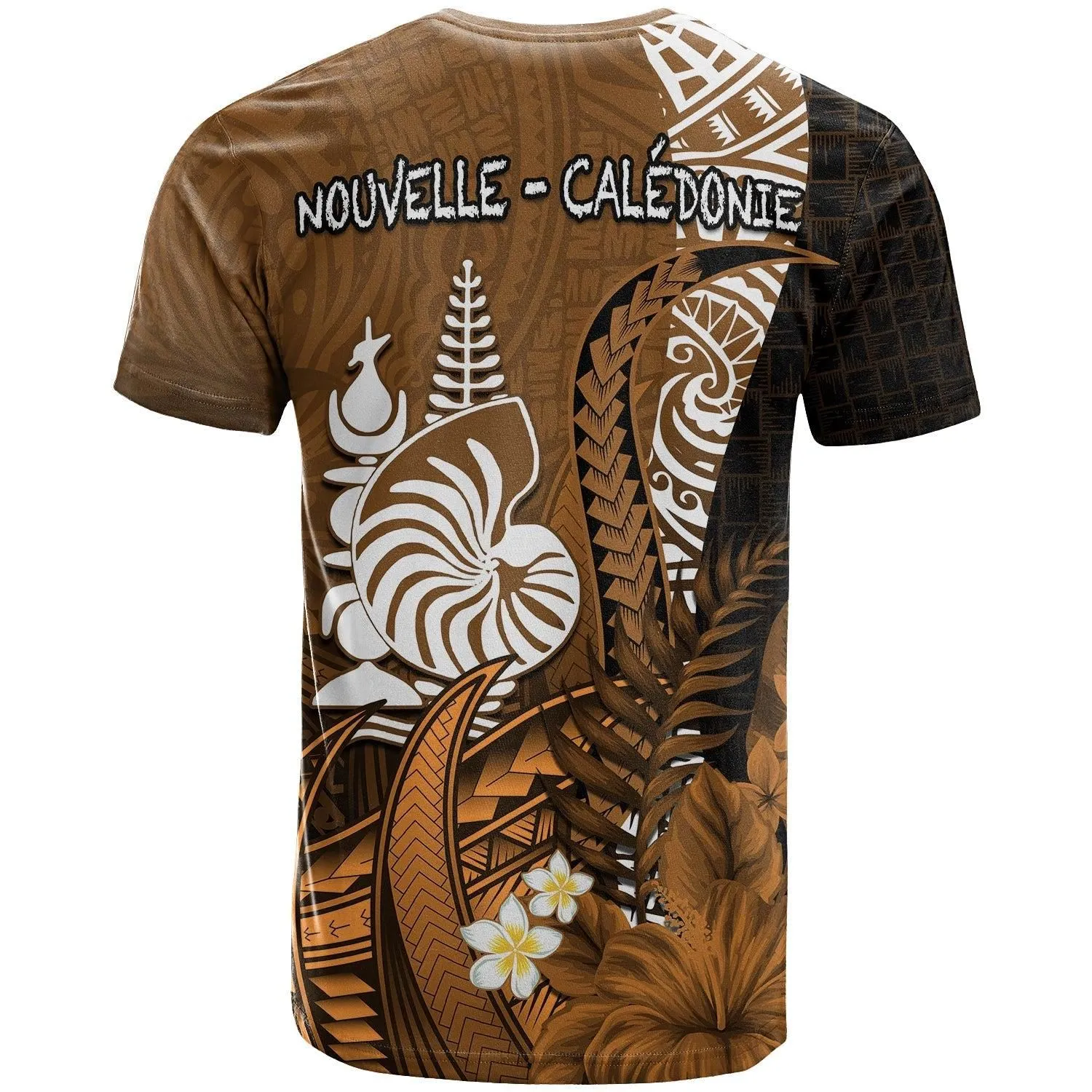 (Custom Personalised) New Caledonia T Shirt Nautilus Gold Polynesian Hibiscus LT13