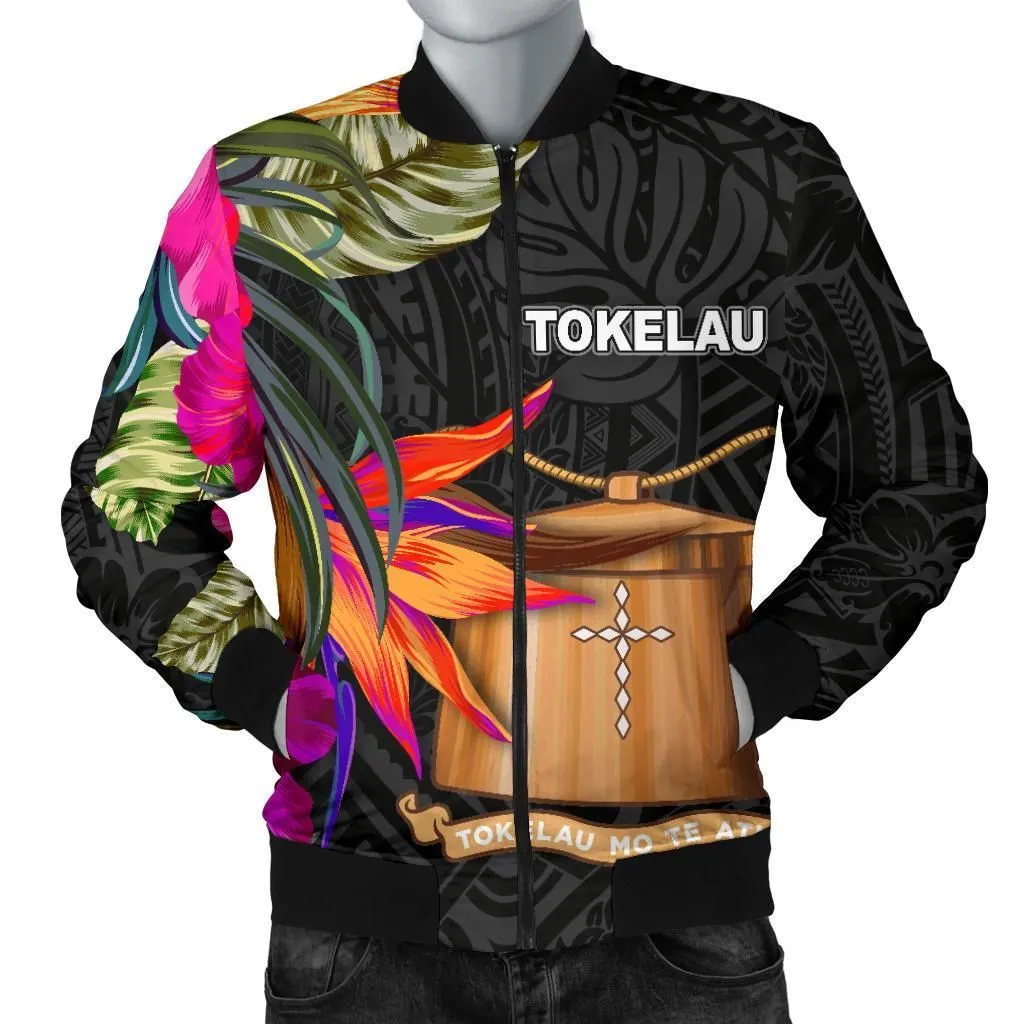 Tokelau Mens Bomber Jacket - Polynesian Hibiscus Pattern