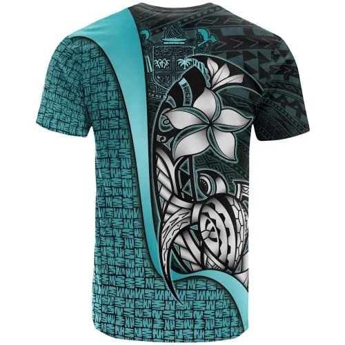 Fiji Polynesian T-Shirt Turquoise Coat Of Arm - Turtle With Hook