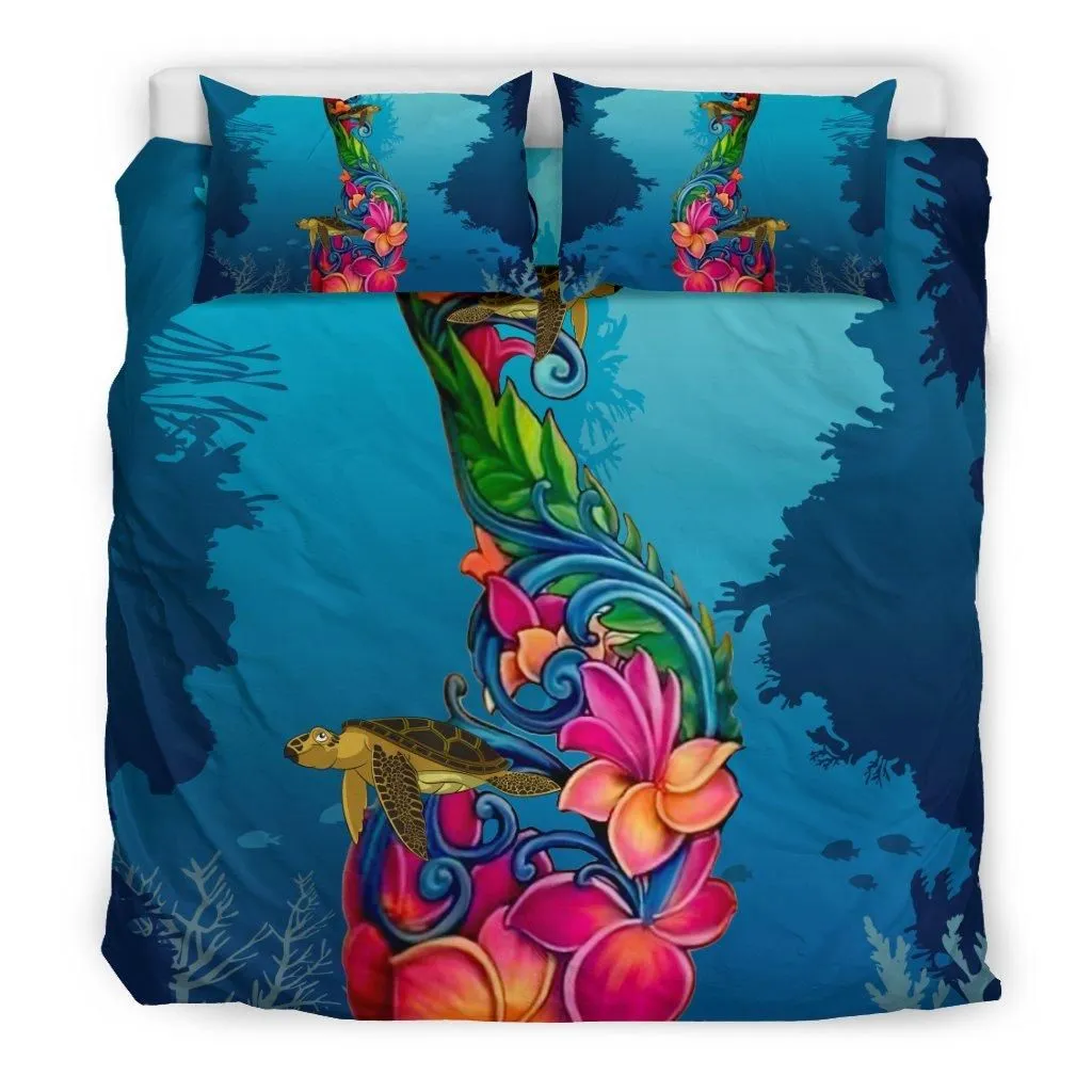 Hawaiian Bedding Set, Fiji Turtle Ocean Hibiscus Duvet Cover